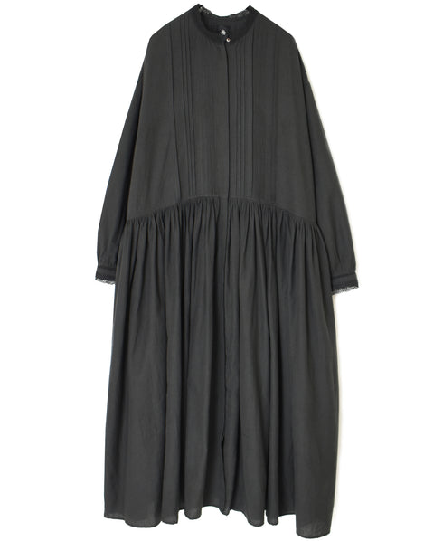 INMDS26704 TWILL COTTON KHADI PLAIN LACE COLLAR DRESS WITH PINTUCK