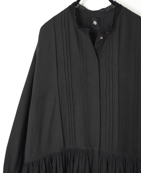 INMDS26704 TWILL COTTON KHADI PLAIN LACE COLLAR DRESS WITH PINTUCK