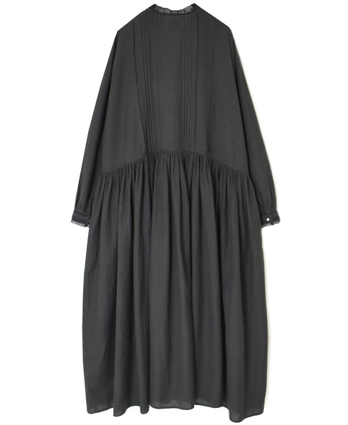 INMDS26704 TWILL COTTON KHADI PLAIN LACE COLLAR DRESS WITH PINTUCK