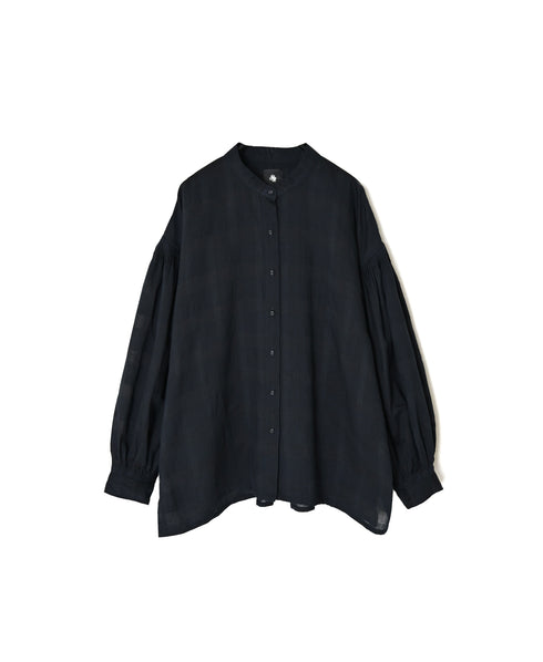 INMDS26711 COTTON/SILK SELF FINE CHECK BANDED COLLAR SHIRTS WITH MINI PINTUCK