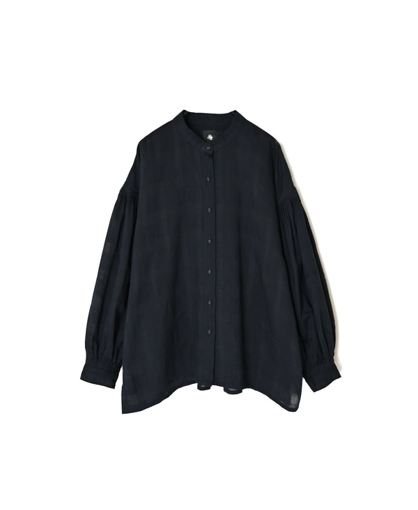 INMDS26711 COTTON/SILK SELF FINE CHECK BANDED COLLAR SHIRTS WITH MINI PINTUCK