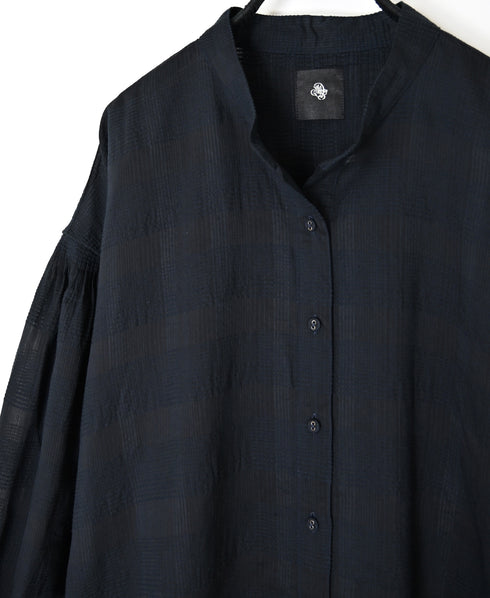 INMDS26711 COTTON/SILK SELF FINE CHECK BANDED COLLAR SHIRTS WITH MINI PINTUCK