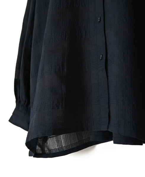 INMDS26711 COTTON/SILK SELF FINE CHECK BANDED COLLAR SHIRTS WITH MINI PINTUCK
