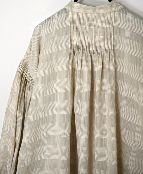 INMDS26711 COTTON/SILK SELF FINE CHECK BANDED COLLAR SHIRTS WITH MINI PINTUCK