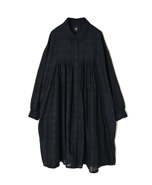 INMDS26713 COTTON/SILK SELF FINE CHECK REGULAR COLLAR INVERTED PLEATED LONG SHIRTS