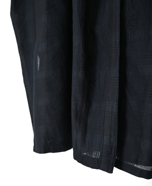 INMDS26713 COTTON/SILK SELF FINE CHECK REGULAR COLLAR INVERTED PLEATED LONG SHIRTS