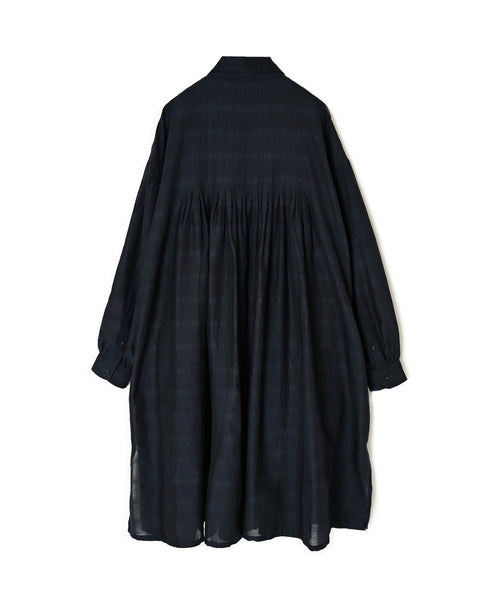 INMDS26713 COTTON/SILK SELF FINE CHECK REGULAR COLLAR INVERTED PLEATED LONG SHIRTS