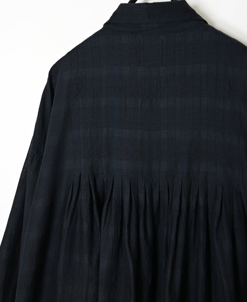 INMDS26713 COTTON/SILK SELF FINE CHECK REGULAR COLLAR INVERTED PLEATED LONG SHIRTS