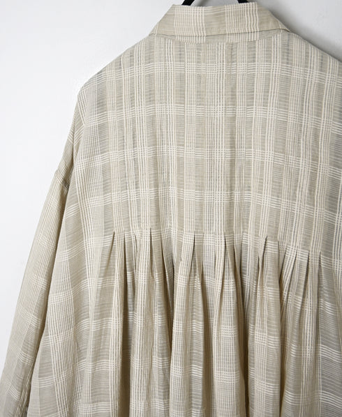 INMDS26713 COTTON/SILK SELF FINE CHECK REGULAR COLLAR INVERTED PLEATED LONG SHIRTS