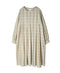 INMDS26714 COTTON/SILK SELF FINE CHECK INVERTED PLEATED L/SL DRESS WITH LINING