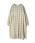 INMDS26714 COTTON/SILK SELF FINE CHECK INVERTED PLEATED L/SL DRESS WITH LINING