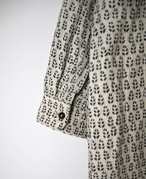 INMDS26724 80s VOILE LITTLE TREE BLOCK PRINT VERTICAL STITCHED BANDED COLLAR SHIRTS