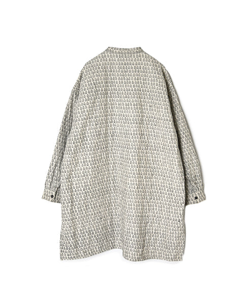 INMDS26724 80s VOILE LITTLE TREE BLOCK PRINT VERTICAL STITCHED BANDED COLLAR SHIRTS