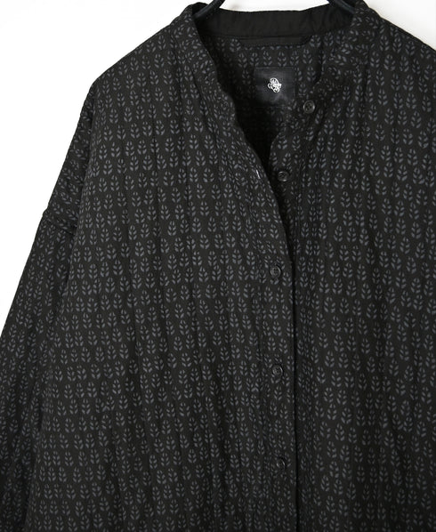 INMDS26724 80s VOILE LITTLE TREE BLOCK PRINT VERTICAL STITCHED BANDED COLLAR SHIRTS