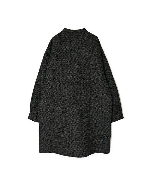 INMDS26724 80s VOILE LITTLE TREE BLOCK PRINT VERTICAL STITCHED BANDED COLLAR SHIRTS