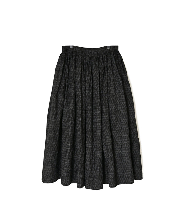 INMDS26725 80s VOILE LITTLE TREE BLOCK PRINT GATHERED SKIRT WITH LINING