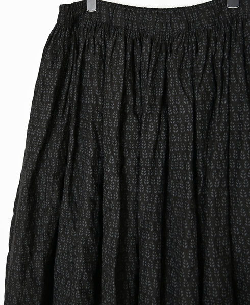 INMDS26725 80s VOILE LITTLE TREE BLOCK PRINT GATHERED SKIRT WITH LINING