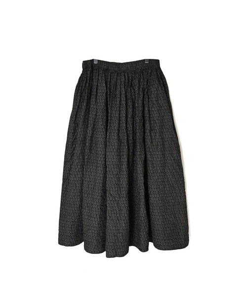 INMDS26725 80s VOILE LITTLE TREE BLOCK PRINT GATHERED SKIRT WITH LINING