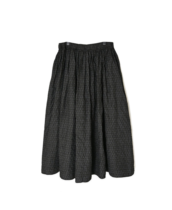 INMDS26725 80s VOILE LITTLE TREE BLOCK PRINT GATHERED SKIRT WITH LINING