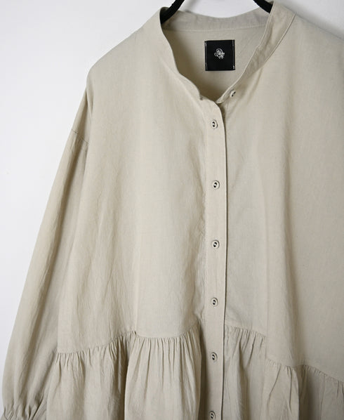 INMDS26731 HANDWOVEN HEAVY COTTON PLAIN BANDED COLLAR GATHERED SHIRTS