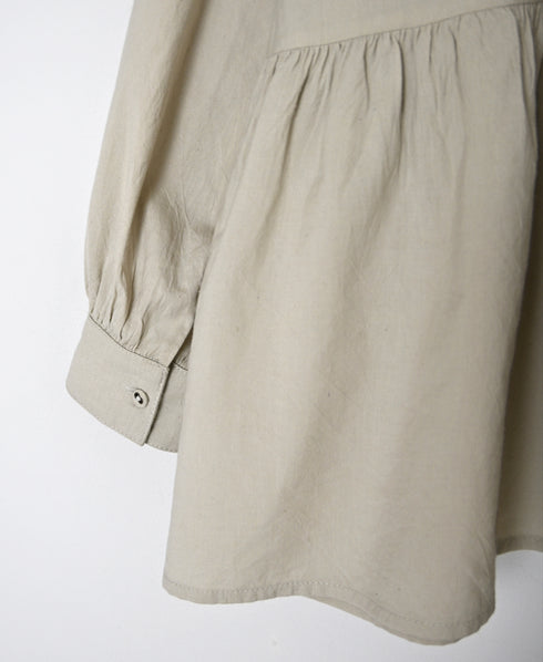 INMDS26731 HANDWOVEN HEAVY COTTON PLAIN BANDED COLLAR GATHERED SHIRTS