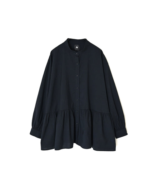 INMDS26731 HANDWOVEN HEAVY COTTON PLAIN BANDED COLLAR GATHERED SHIRTS