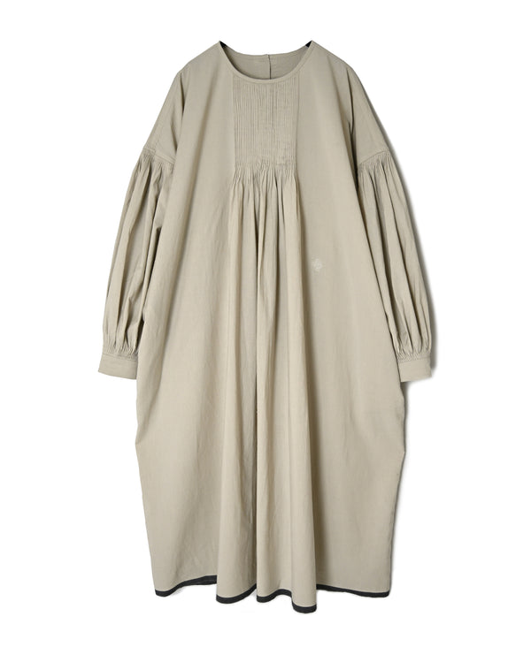 INMDS26733 HANDWOVEN HEAVY COTTON PLAIN WITH SELVAGE BACK OPENING CREW-NECK DRESS WITH MINI PINTUCK