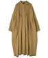 INMDS26734 HANDWOVEN HEAVY COTTON PLAIN WITH SELVAGE BANDED COLLAR SHIRTS DRESS WITH MINI PINTUCK