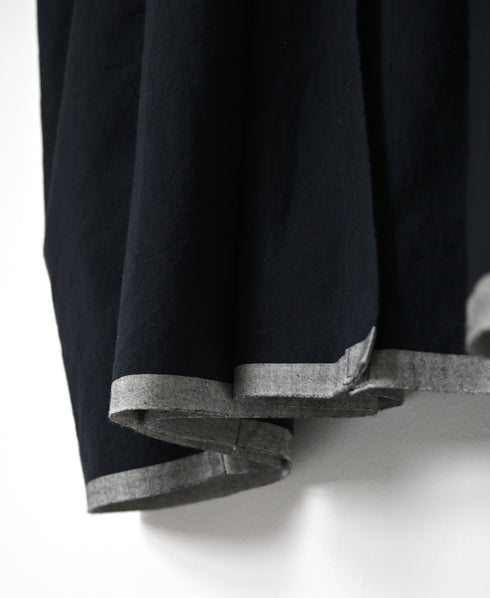 INMDS26734 HANDWOVEN HEAVY COTTON PLAIN WITH SELVAGE BANDED COLLAR SHIRTS DRESS WITH MINI PINTUCK