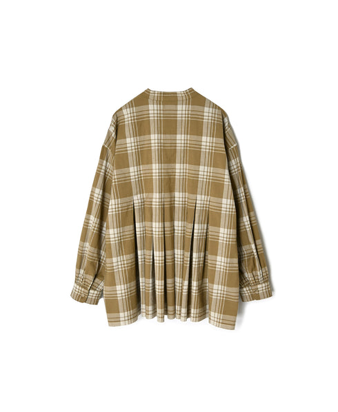 INMDS26741 HANDWOVEN HEAVY COTTON UNIQUE GINGHAM CHK BANDED COOLAR SHIRTS WITH INVERTED PLEATS