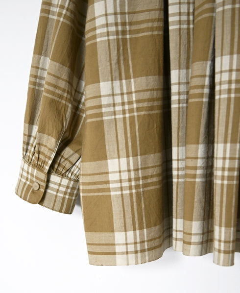 INMDS26741 HANDWOVEN HEAVY COTTON UNIQUE GINGHAM CHK BANDED COOLAR SHIRTS WITH INVERTED PLEATS