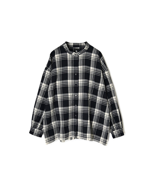 INMDS26741 HANDWOVEN HEAVY COTTON UNIQUE GINGHAM CHK BANDED COOLAR SHIRTS WITH INVERTED PLEATS