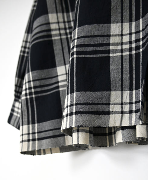 INMDS26741 HANDWOVEN HEAVY COTTON UNIQUE GINGHAM CHK BANDED COOLAR SHIRTS WITH INVERTED PLEATS