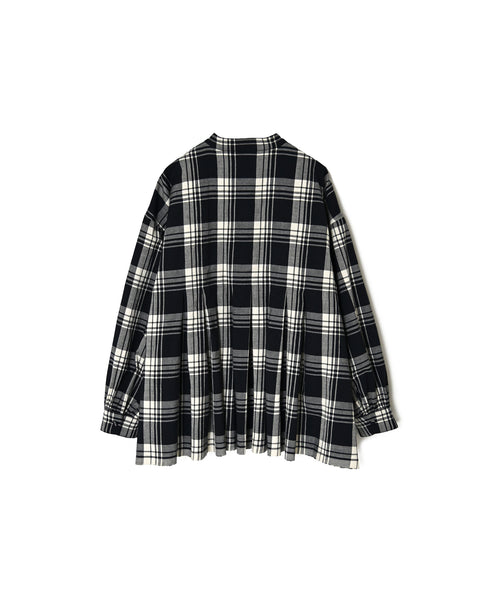 INMDS26741 HANDWOVEN HEAVY COTTON UNIQUE GINGHAM CHK BANDED COOLAR SHIRTS WITH INVERTED PLEATS