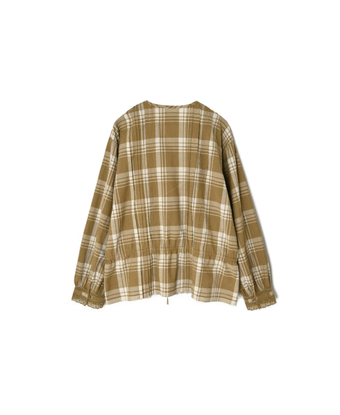 INMDS26742 HANDWOVEN HEAVY COTTON UNIQUE GINGHAM CHECK FRILL&PINTUCK SHIRTS WITH LACE