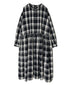 INMDS26744 HANDWOVEN HEAVY COTTON UNIQUE GINGHAM CHECK CREW NECK DRESS WITH PINTUCK