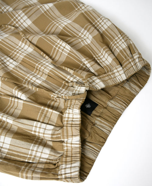 INMDS26745 HANDWOVEN HEAVY COTTON UNIQUE GINGHAM CHK 2TUCK TAPERED EASY PANTS WITH LINING