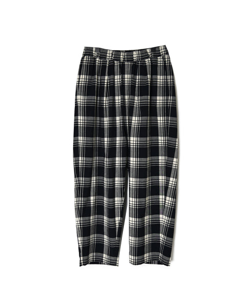 INMDS26745 HANDWOVEN HEAVY COTTON UNIQUE GINGHAM CHK 2TUCK TAPERED EASY PANTS WITH LINING