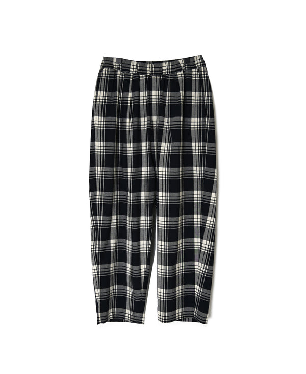 INMDS26745 HANDWOVEN HEAVY COTTON UNIQUE GINGHAM CHK 2TUCK TAPERED EASY PANTS WITH LINING