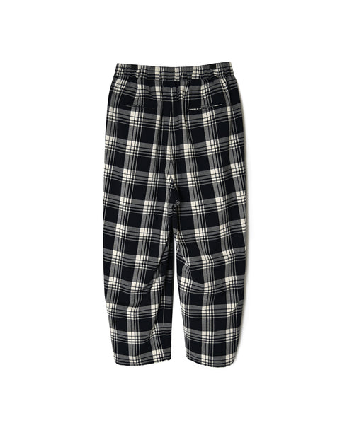 INMDS26745 HANDWOVEN HEAVY COTTON UNIQUE GINGHAM CHK 2TUCK TAPERED EASY PANTS WITH LINING