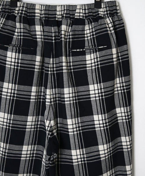 INMDS26745 HANDWOVEN HEAVY COTTON UNIQUE GINGHAM CHK 2TUCK TAPERED EASY PANTS WITH LINING