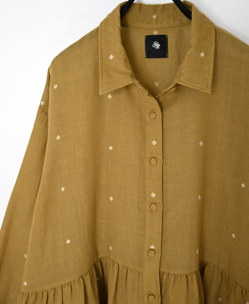 INMDS26761 BOILED WOOL SQUARE JACQUARD REGULAR COLLAR GATHERED SHIRTS