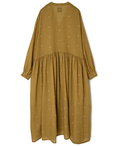 INMDS26763 BOILED WOOL SQUARE JACQUARD GATHERED V-NECK DRESS