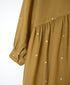 INMDS26763 BOILED WOOL SQUARE JACQUARD GATHERED V-NECK DRESS