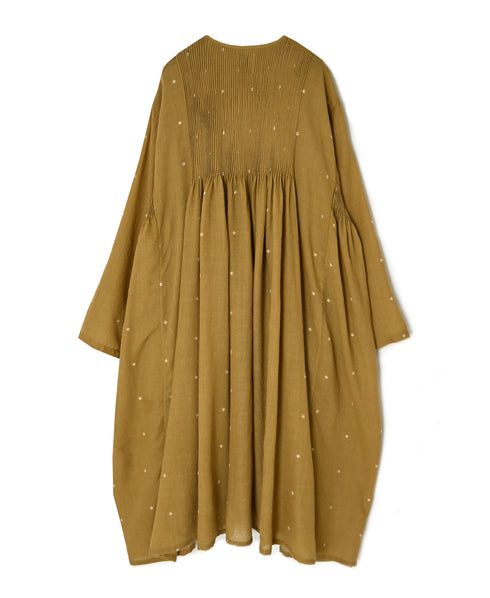 INMDS26764 BOILED WOOL SQUARE JACQUARD CREW NECK DRESS WITH MINI PINTUCK