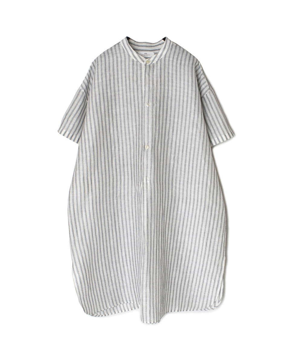 INSL26333 60s AUTO LOOM COTTON/LINEN STRIPE BANDED COLLAR S/SL
