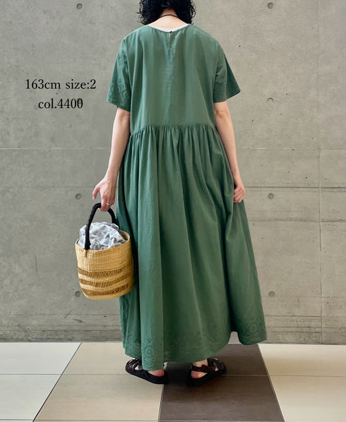 INSL26343 80s VOILE PLAIN WITH CUT WORK LACE CREW NECK PULLOVER DRESS
