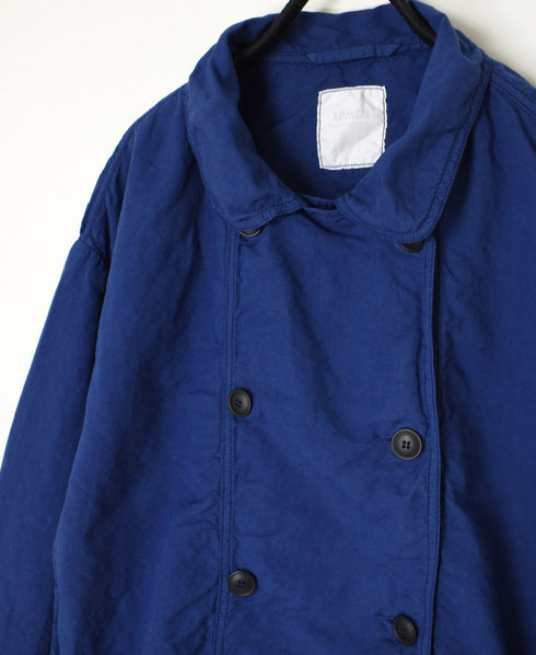ISNAM2601D LINEN/COTTON PLAIN OVERDYE ROUND COLLAR DOUBLE JACKET