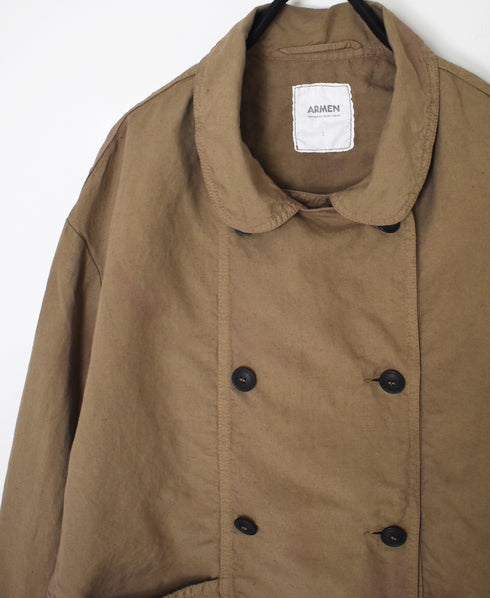 ISNAM2601D LINEN/COTTON PLAIN OVERDYE ROUND COLLAR DOUBLE JACKET