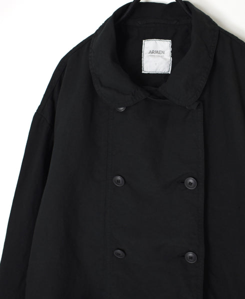 ISNAM2601D LINEN/COTTON PLAIN OVERDYE ROUND COLLAR DOUBLE JACKET